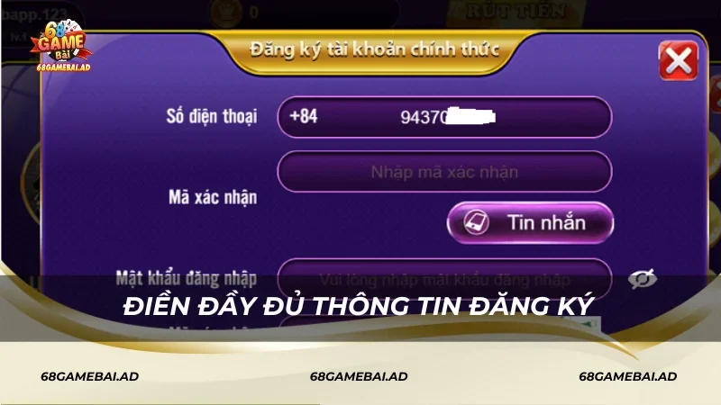 Điền đầy đủ thông tin đăng ký