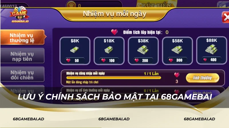 Lưu ý chính sách bảo mật 68gamebai