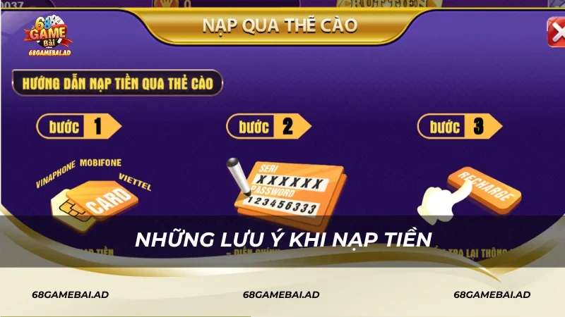 Những lưu ý khi nạp tiền