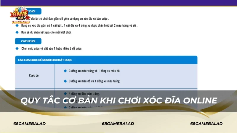Quy tắc cơ bản khi chơi xóc đĩa online